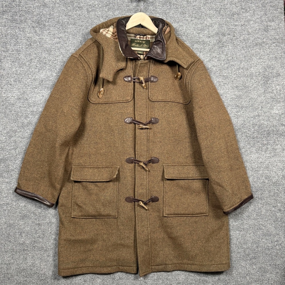 Orvis Charles F. Orvis Size XL Duffle Coat Camel Brown Wool Toggle Button Hooded
